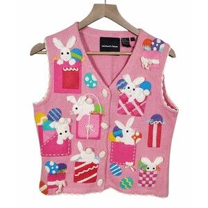 Michael Simon Womens Easter Bunny Sweater Vest Size S Egg Novelty Kitsch Spring